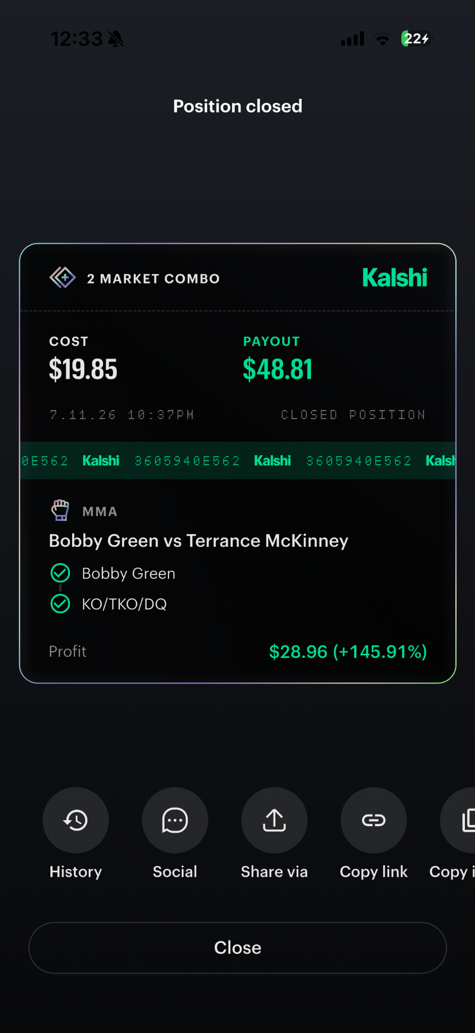Bobby Green winning slip