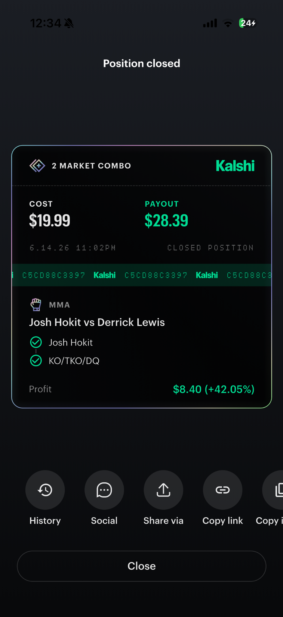 Josh Hokit winning slip