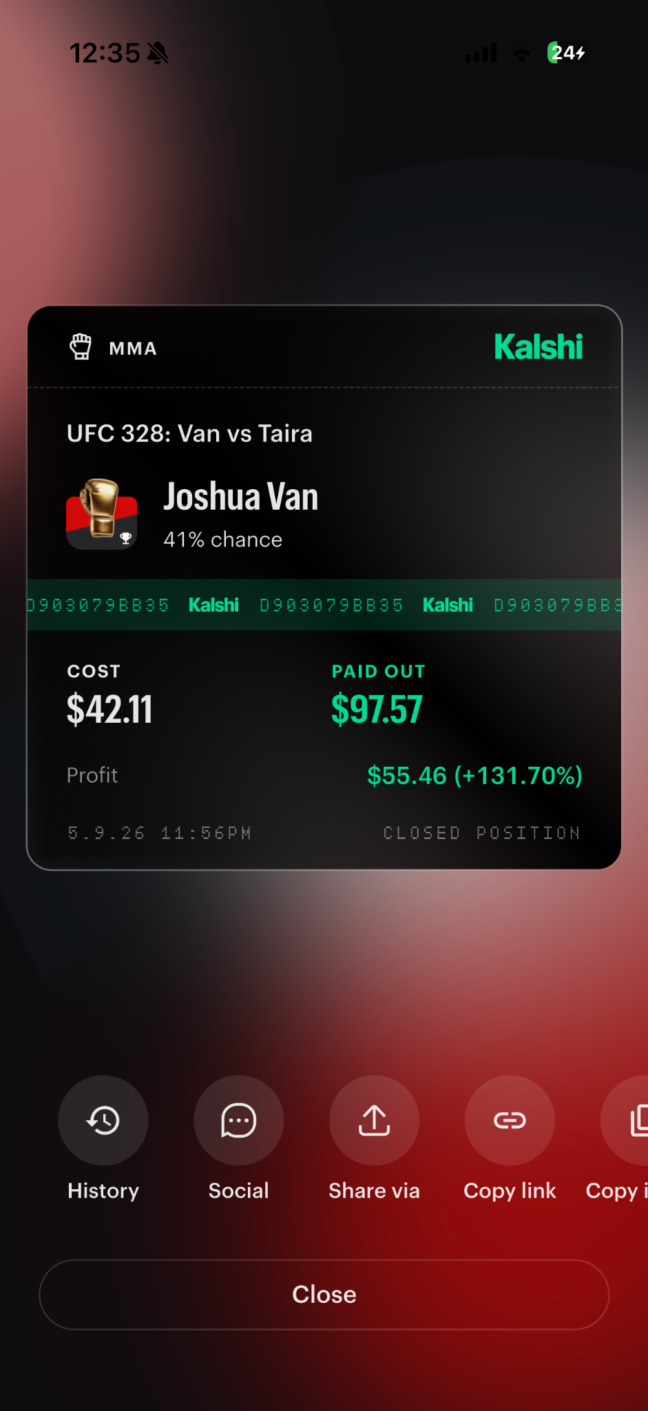 Joshua Van winning slip
