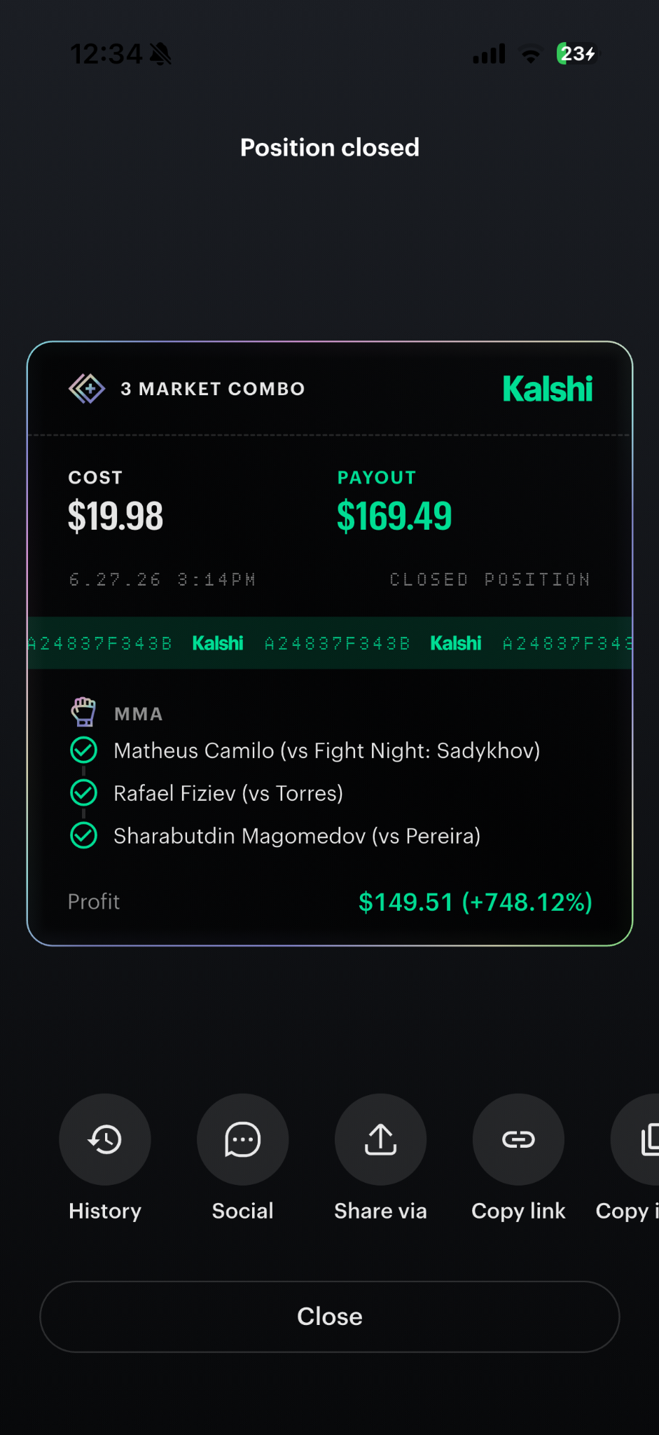 Three-leg MMA winning slip