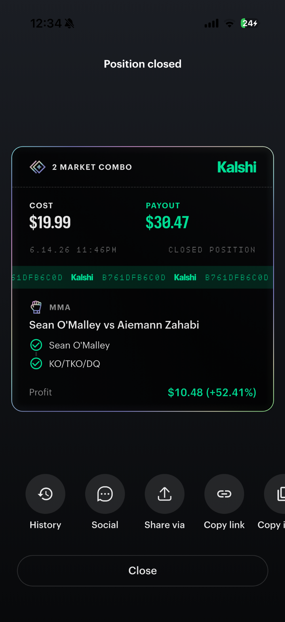 Sean O'Malley winning slip