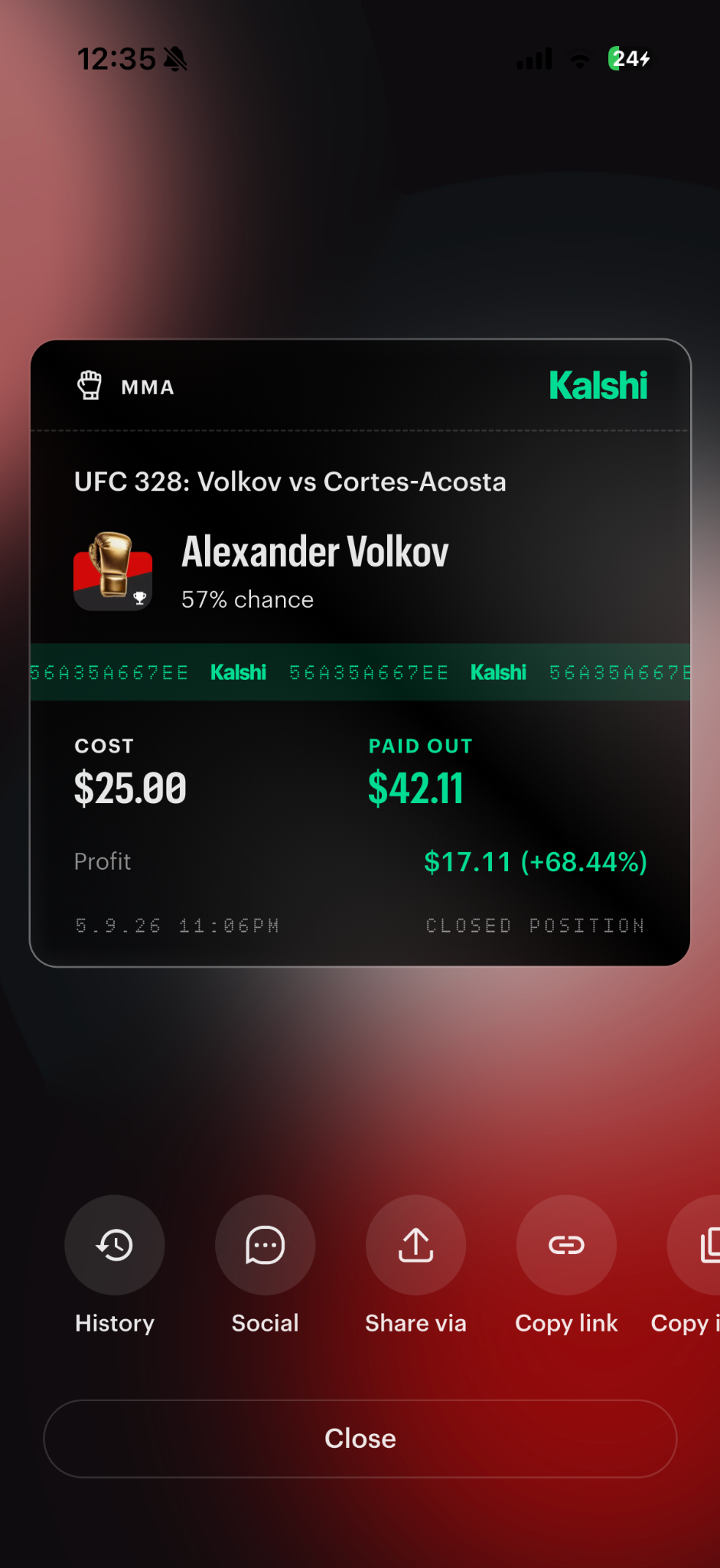 Alexander Volkov winning slip